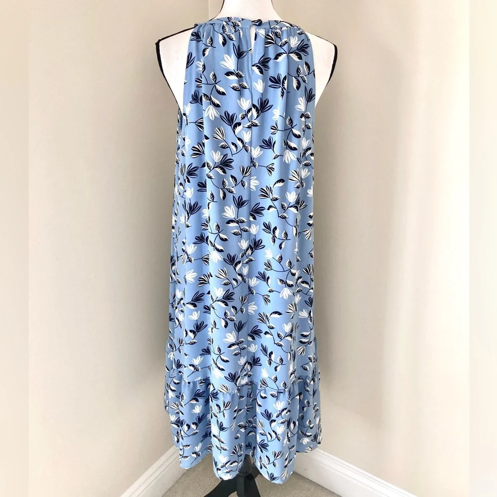 J Jill Wearever Floral Blue Flounce Hem Dress Size M
